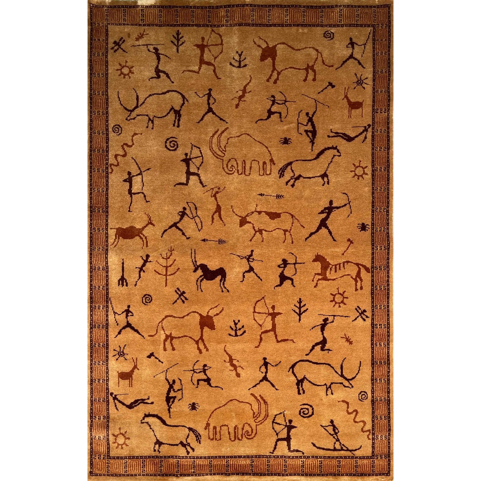 4x6 ft Hand Knotted Wool Carpet Camel Trib-Hunt