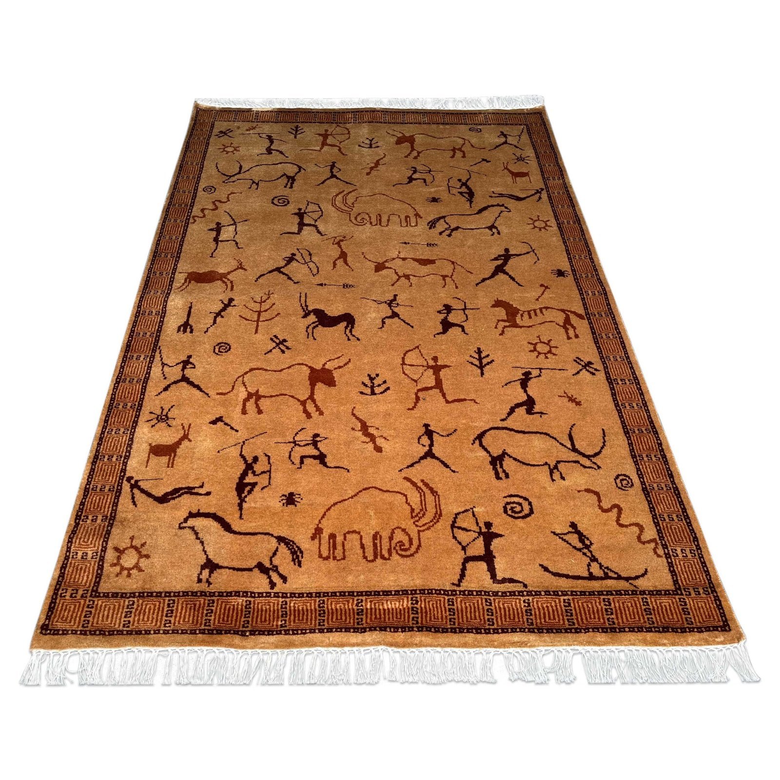 4x6 ft Hand Knotted Wool Carpet Camel Trib-Hunt - Image 2