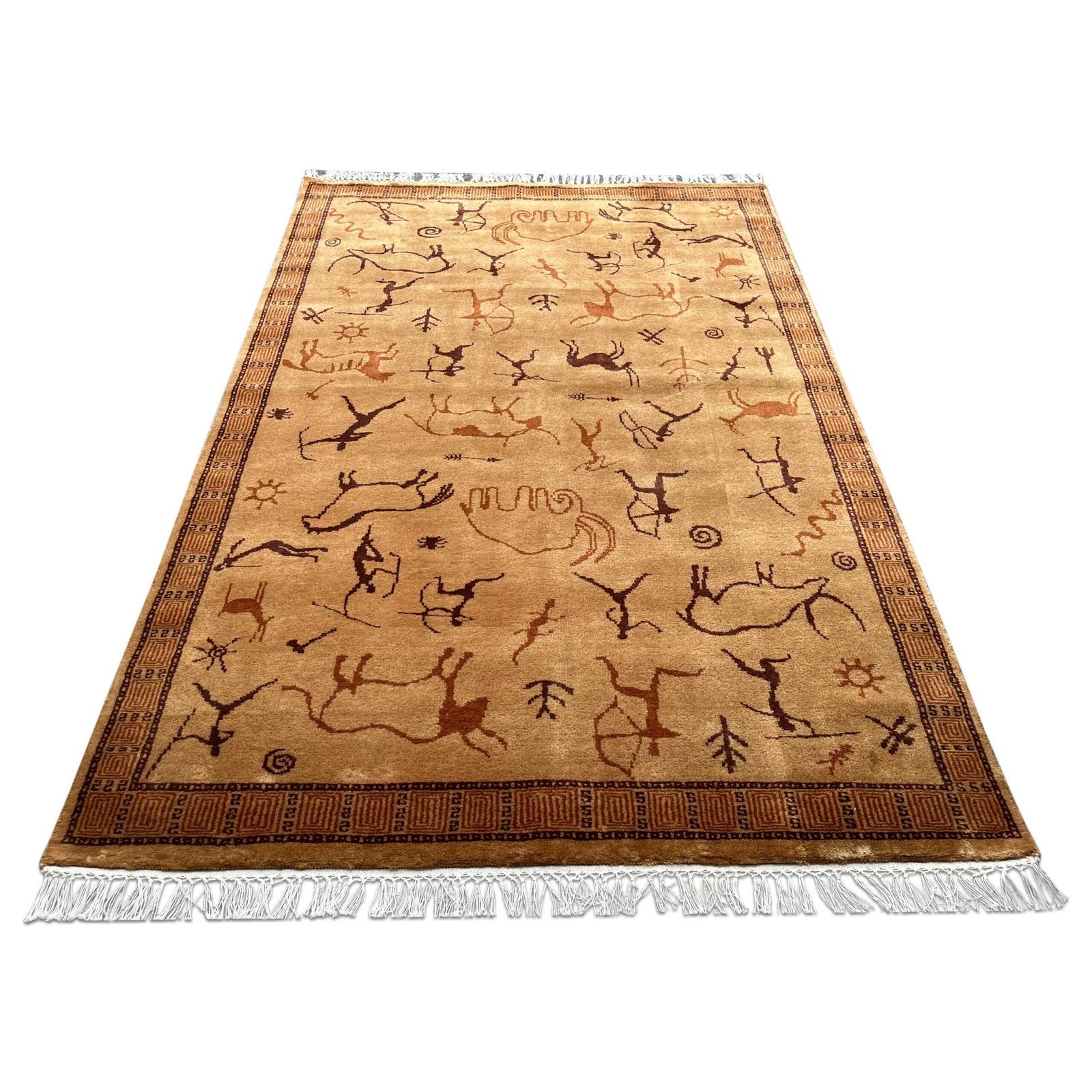 4x6 ft Hand Knotted Wool Carpet Camel Trib-Hunt - Image 6
