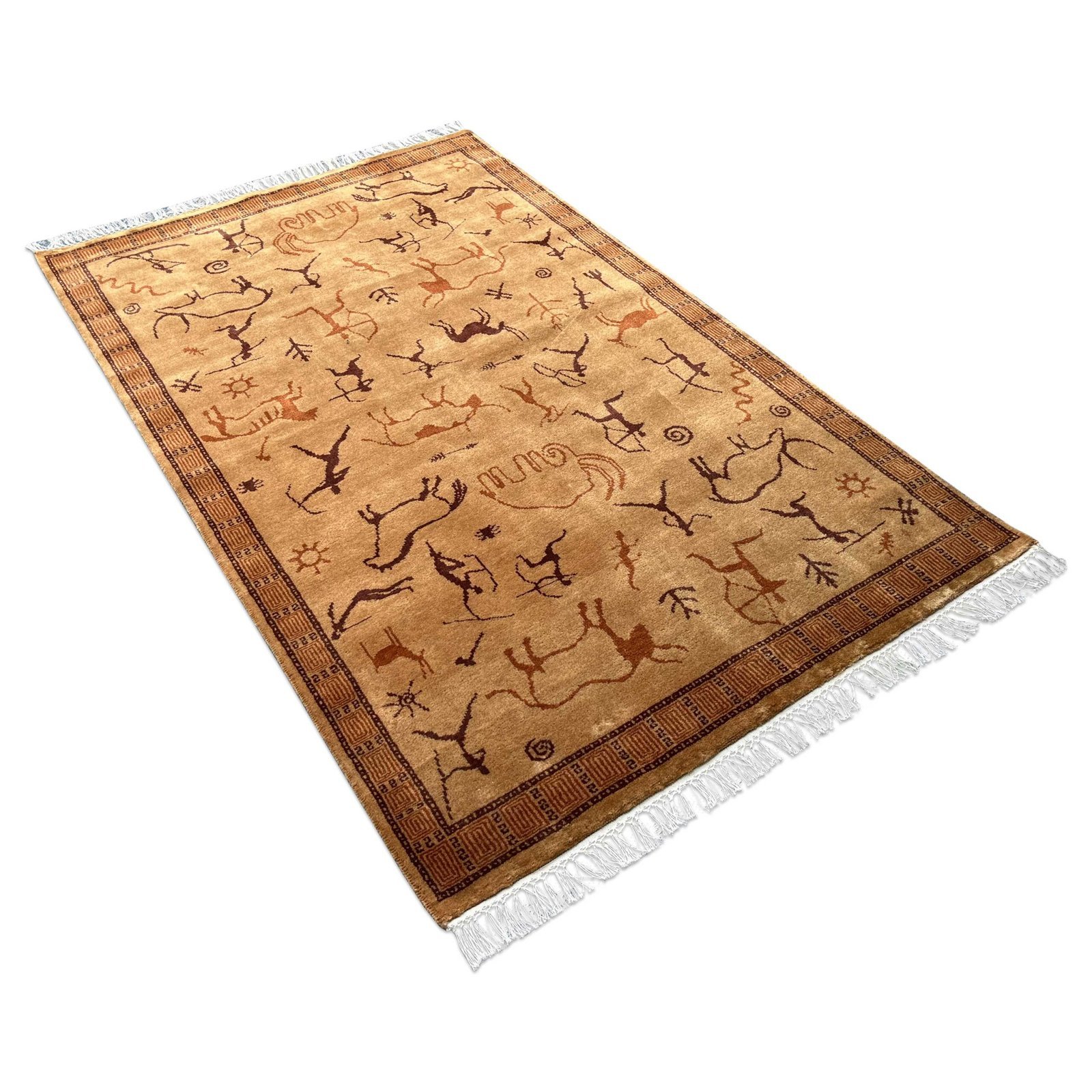 4x6 ft Hand Knotted Wool Carpet Camel Trib-Hunt - Image 5