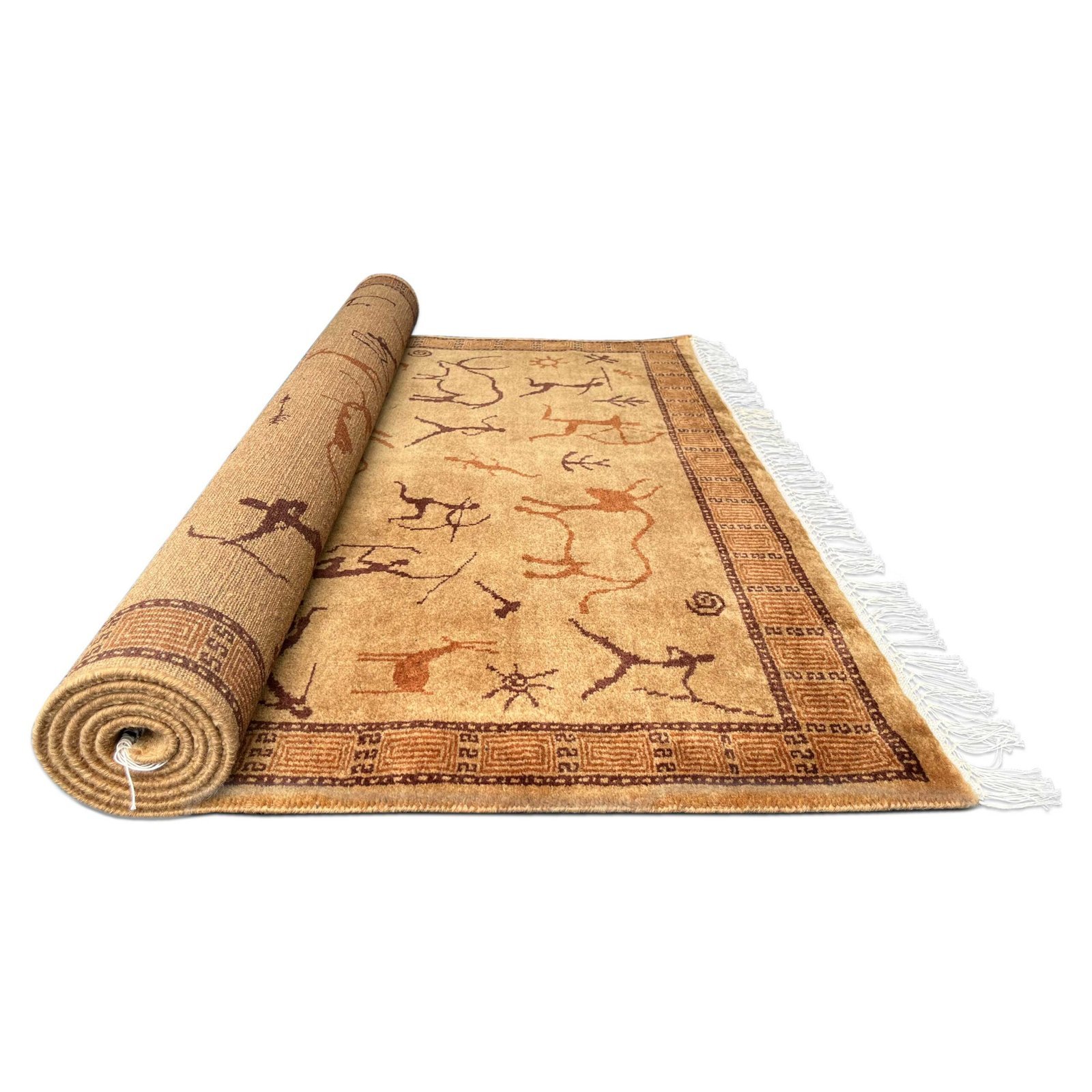 4x6 ft Hand Knotted Wool Carpet Camel Trib-Hunt - Image 3