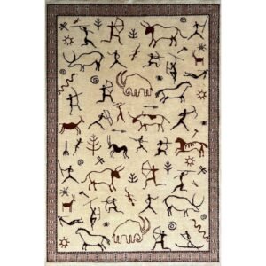 4x6 ft Hand Knotted Wool Carpet White Trib Hunt