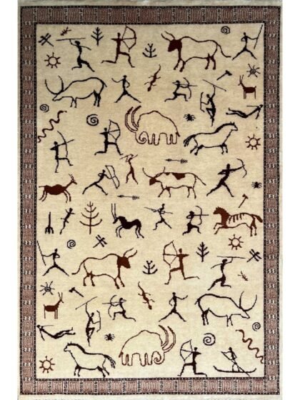 4x6 ft Hand Knotted Wool Carpet White Trib Hunt