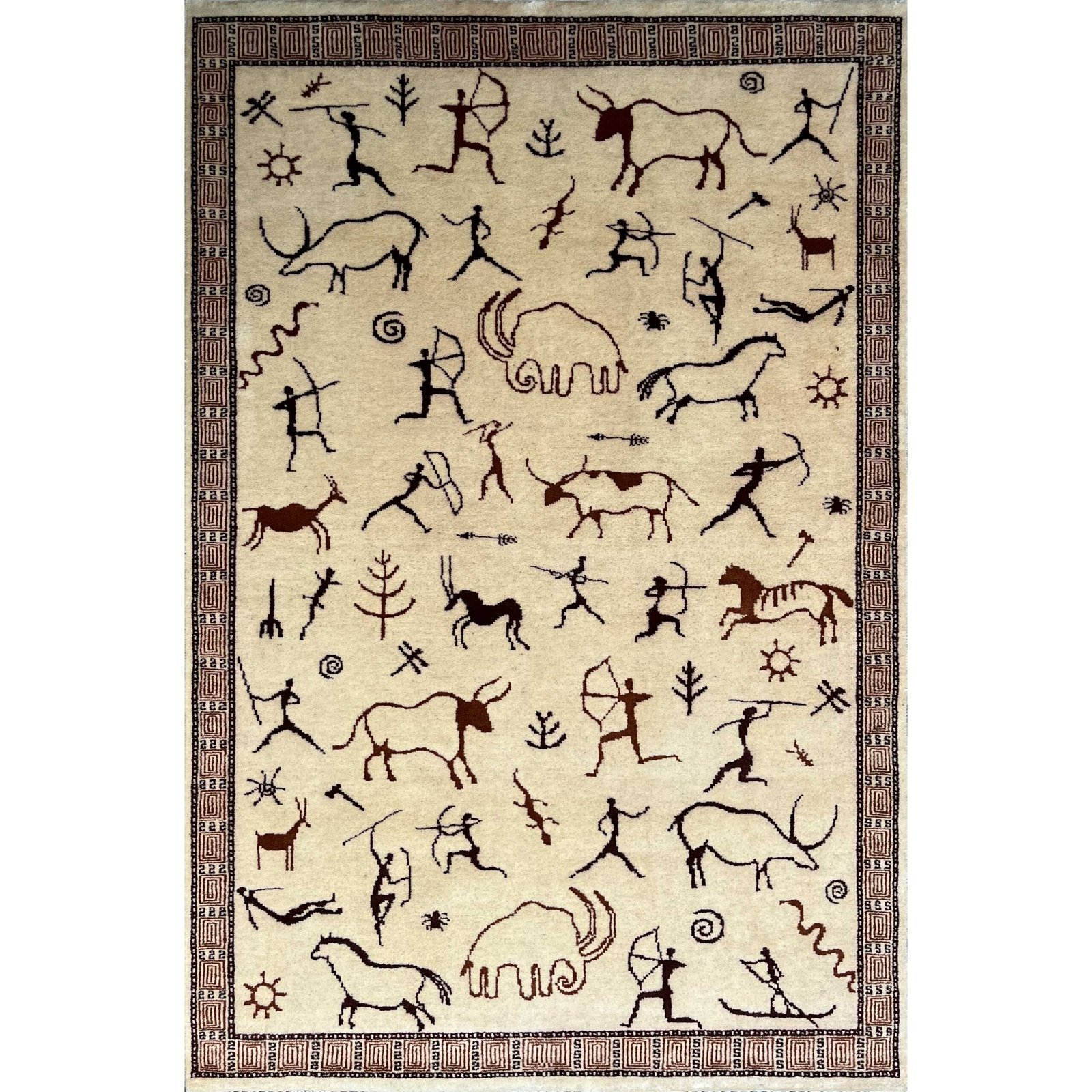 4x6 ft Hand Knotted Wool Carpet White Trib Hunt