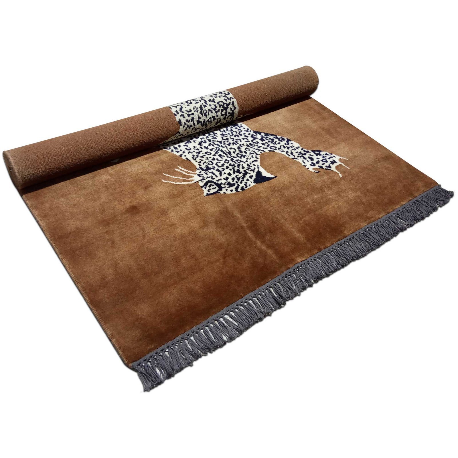 4x6 Feet Hand Knotted Climbing Leopard Wool Carpet Copper - Image 6