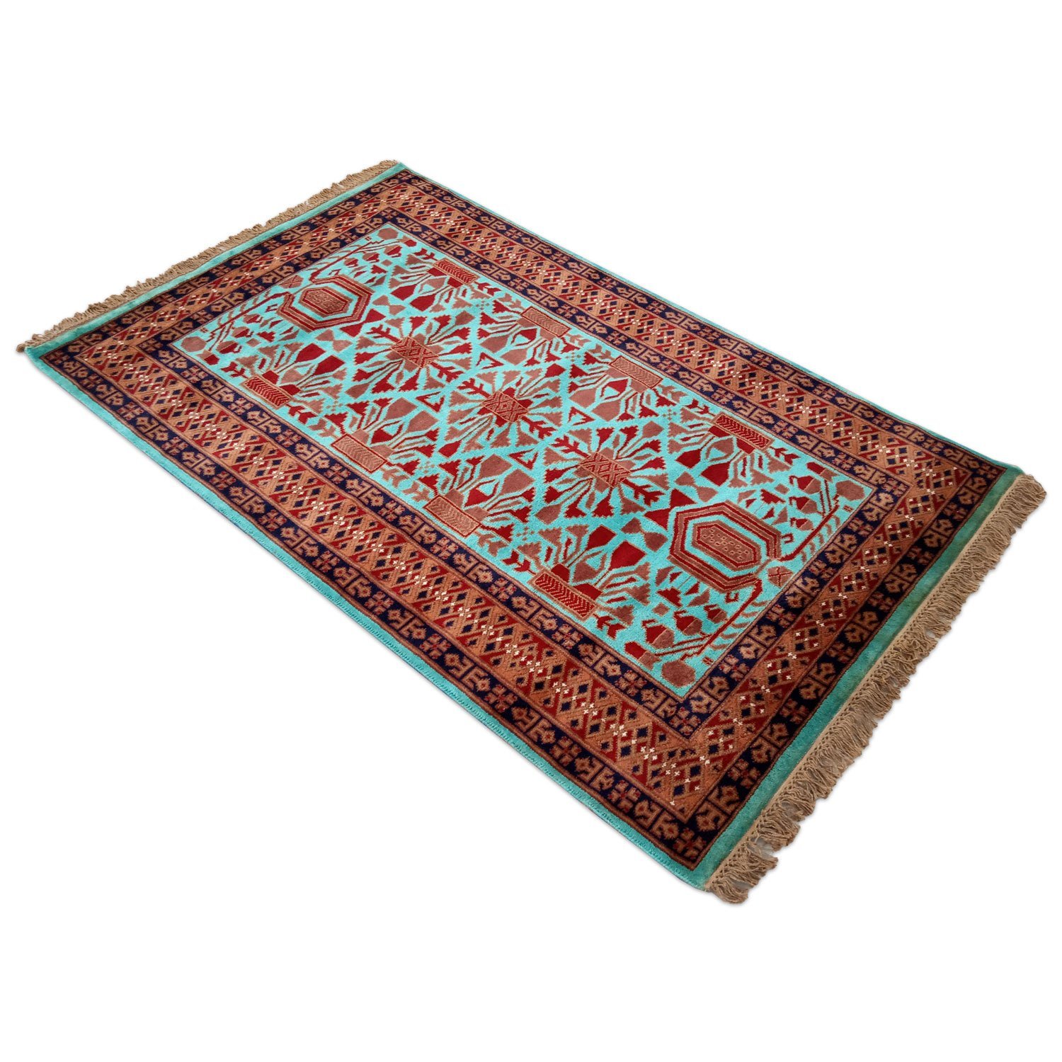 4×6 Feet Hand Knotted Wool Carpet Turquoise - Image 3