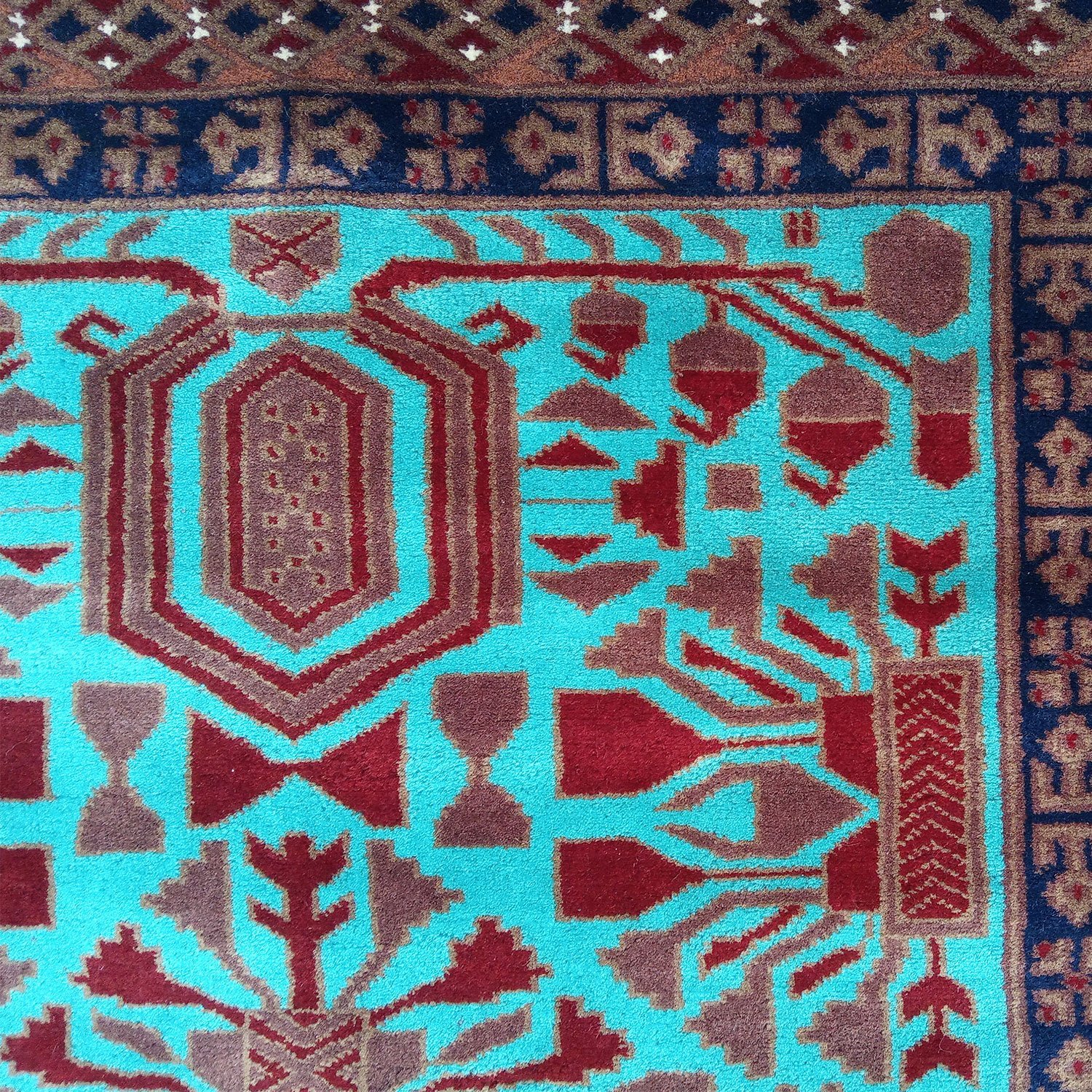4×6 Feet Hand Knotted Wool Carpet Turquoise - Image 4