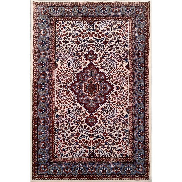 4×6 Feet White Hand Knotted Kashan Carpet