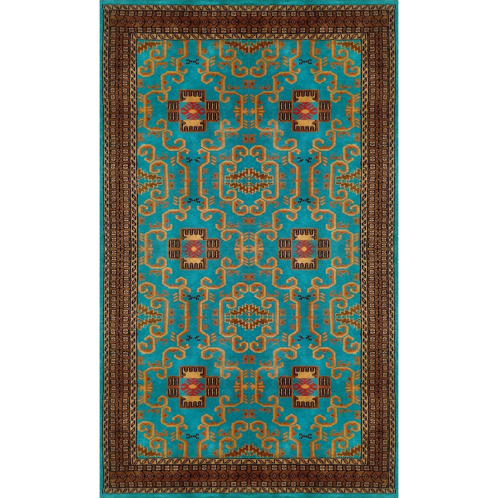 4x7 Feet Handmade Turquoise Wool Carpet Palace