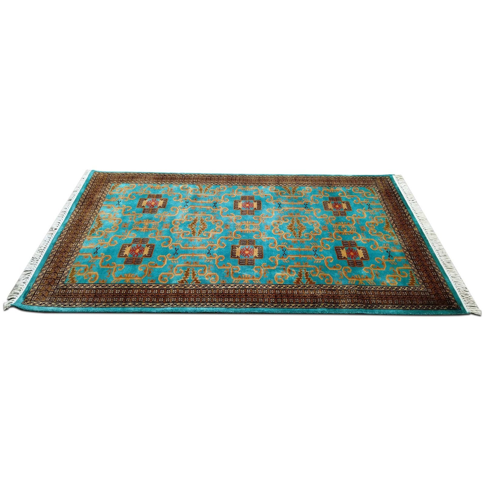 4x7 Feet Handmade Turquoise Wool Carpet Palace - Image 2