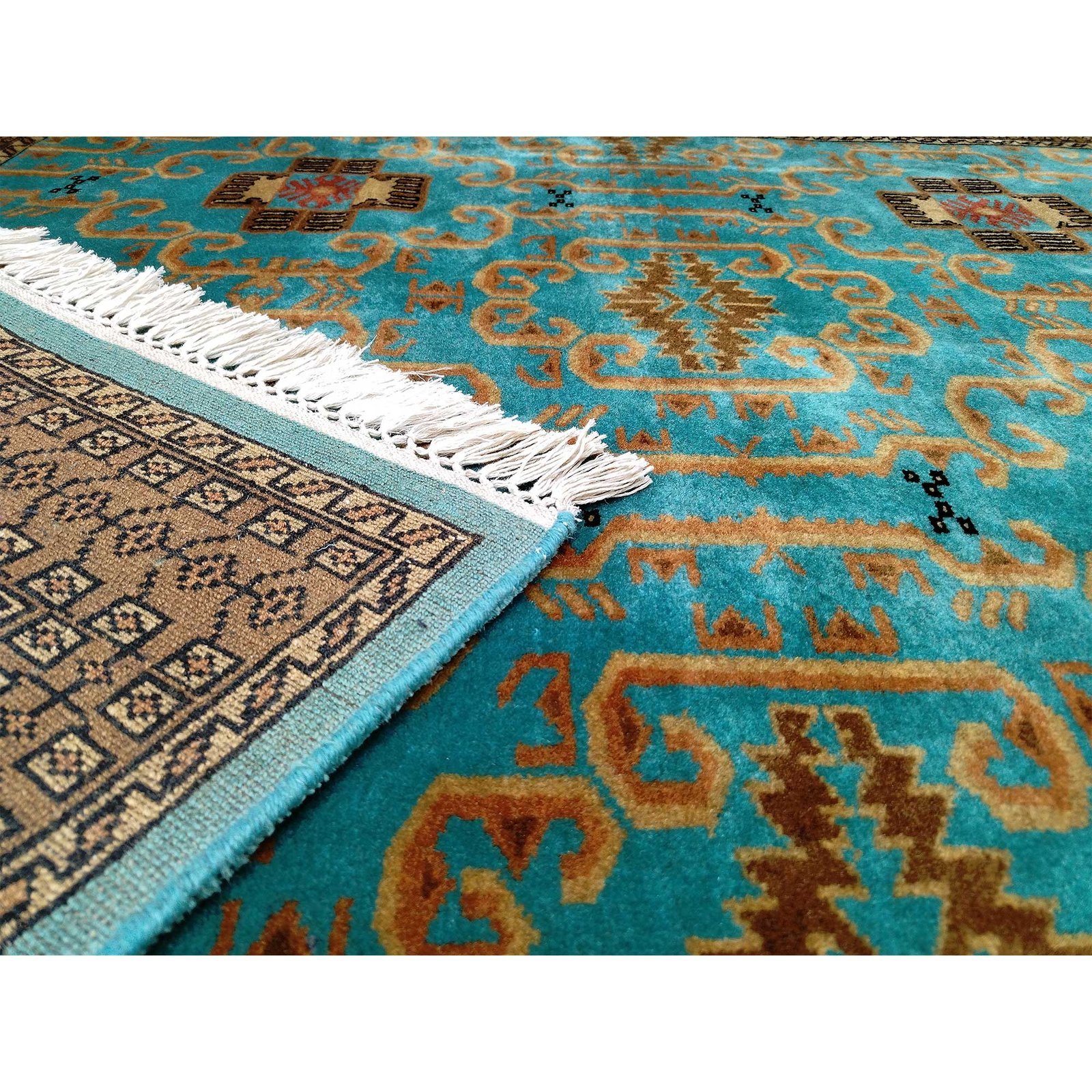 4x7 Feet Handmade Turquoise Wool Carpet Palace - Image 5