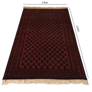 3×5 Feet Handmade Carpet Royal Black Hand Knotted Lichi Wool Carpet