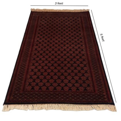 3×5 Feet Handmade Carpet Royal Black Hand Knotted Lichi Wool Carpet