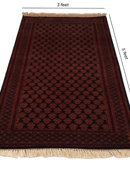 3×5 Feet Handmade Carpet Royal Black Hand Knotted Lichi Wool Carpet