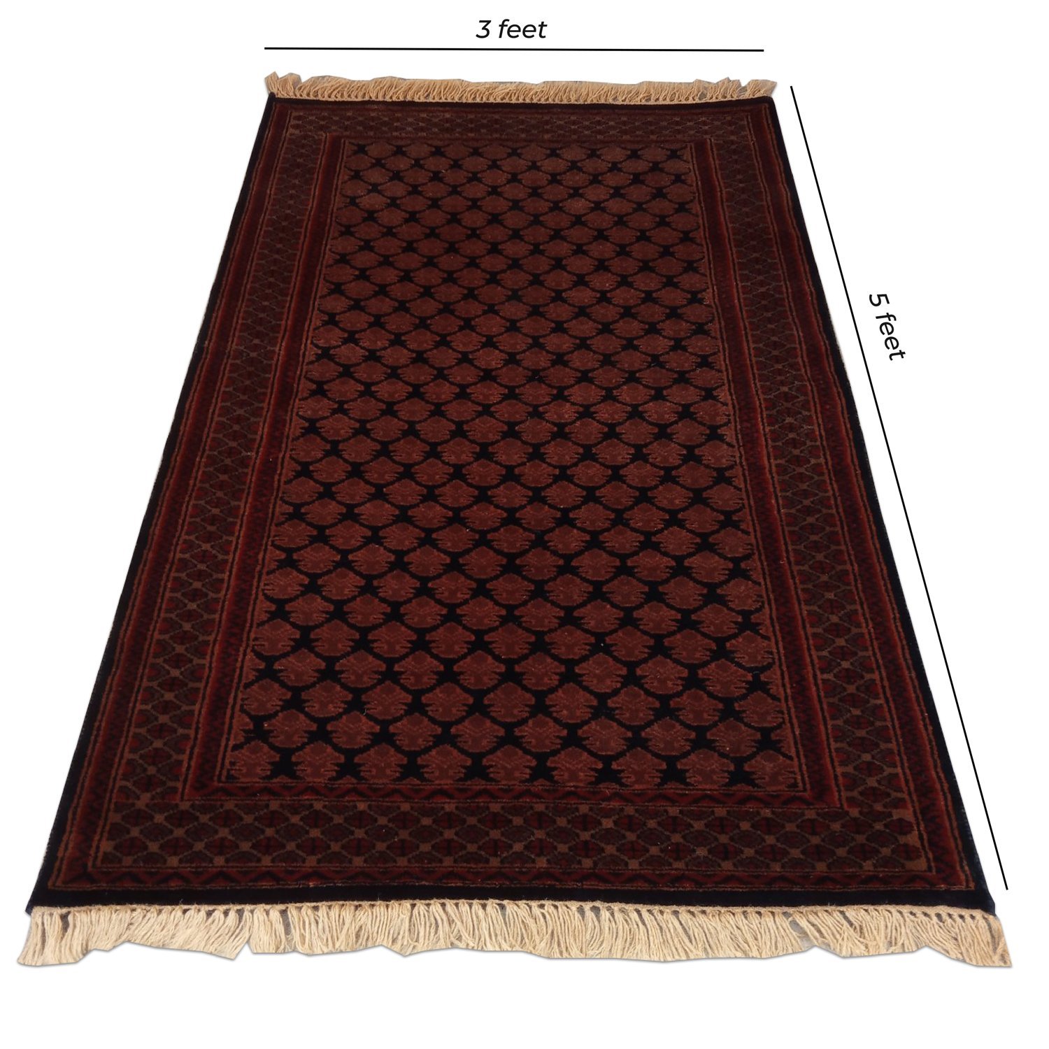 3×5 Feet Handmade Carpet Royal Black Hand Knotted Lichi Wool Carpet
