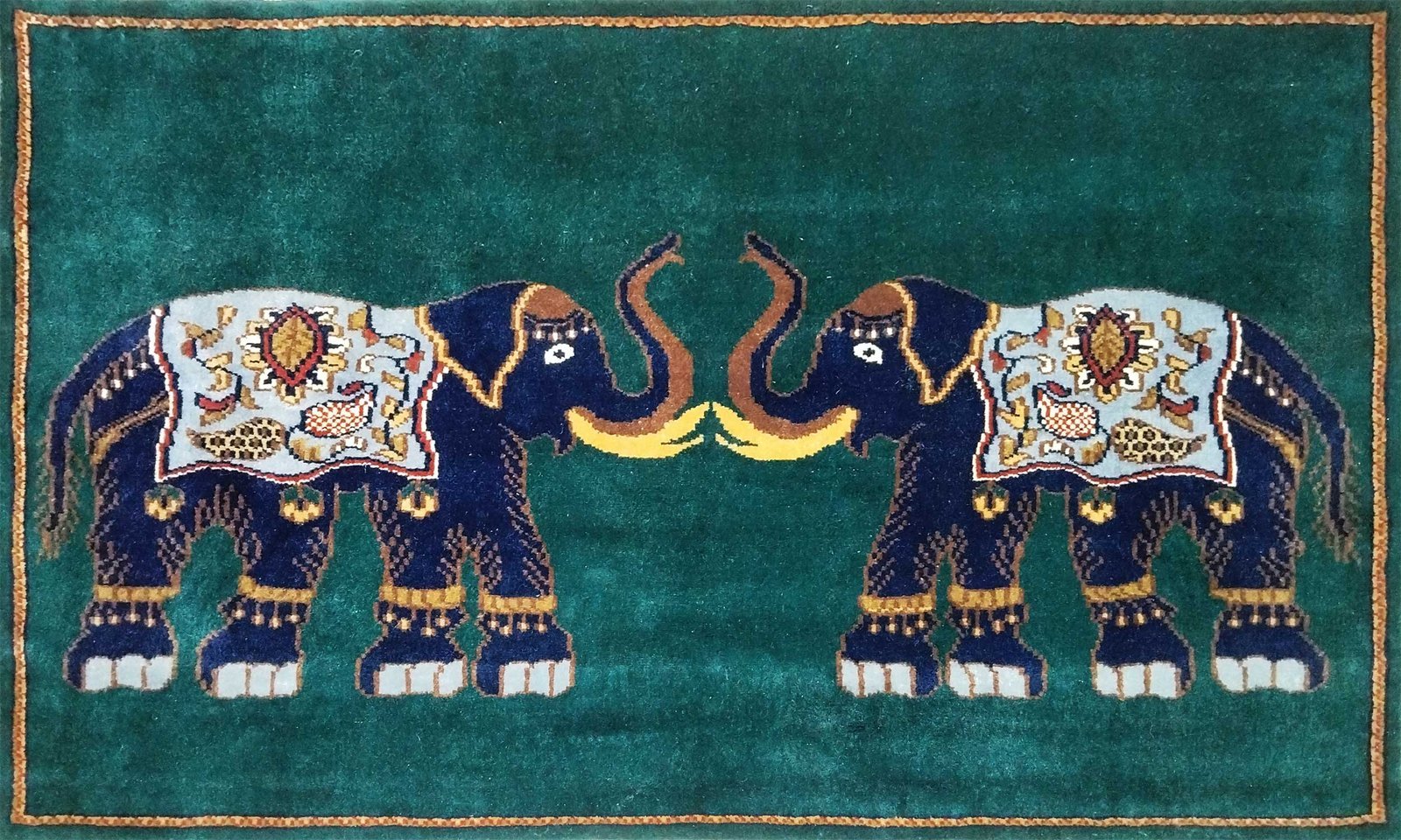 5x3 Ft Handmade Royal Green Elephant Wool Carpet - Image 2