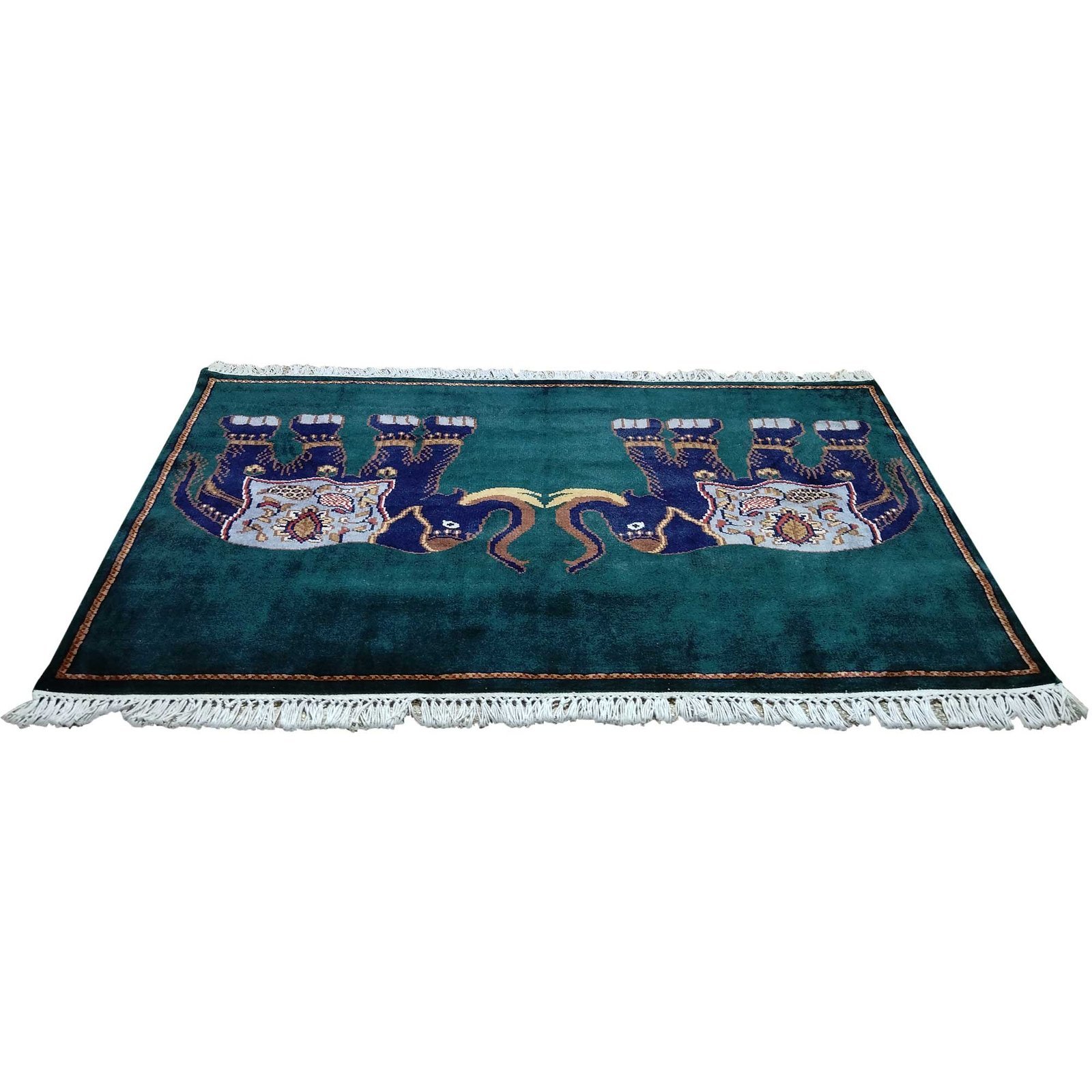 5x3 Ft Handmade Royal Green Elephant Wool Carpet - Image 4