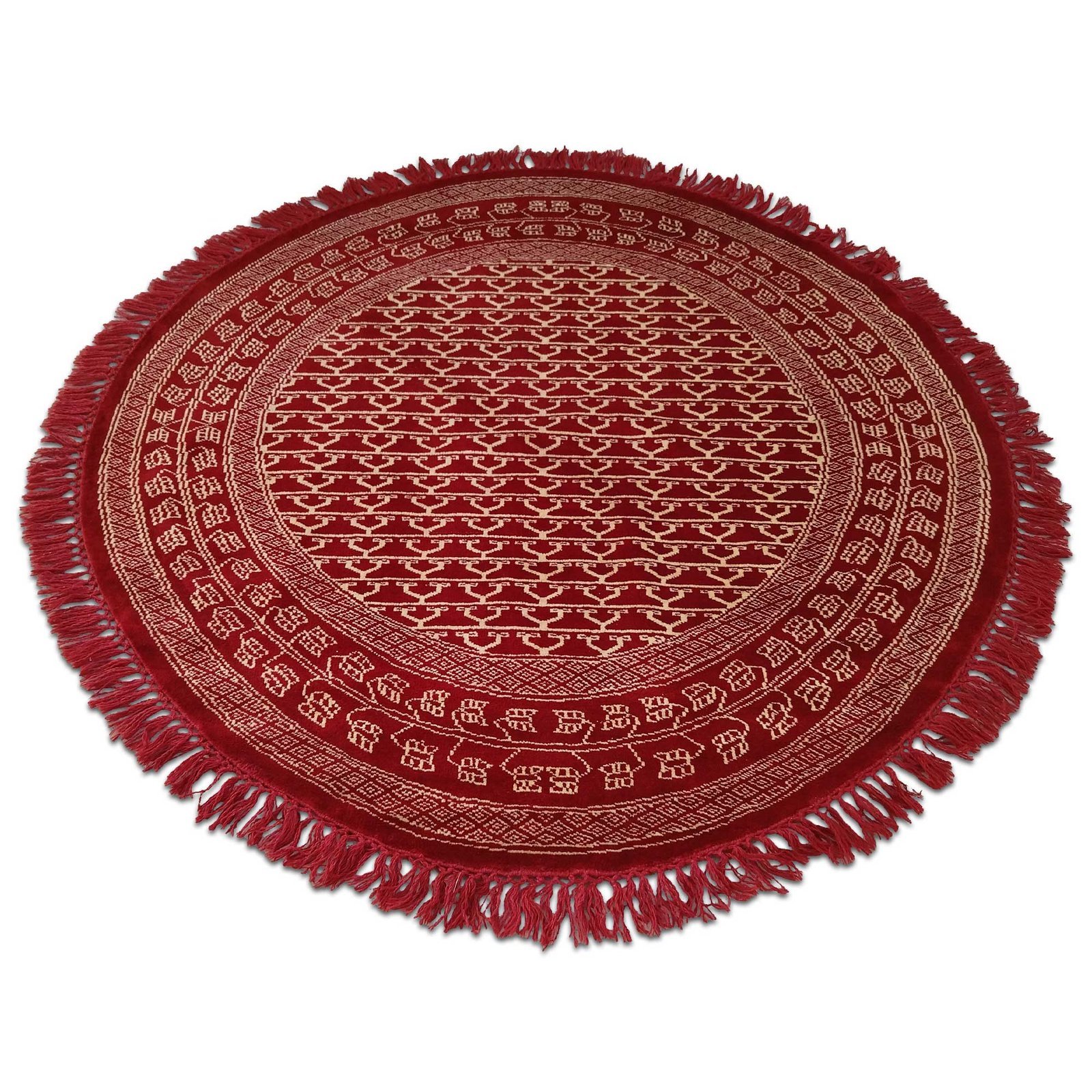 5x5 ft Round Hand Knotted Wool Carpet Parda (Red)