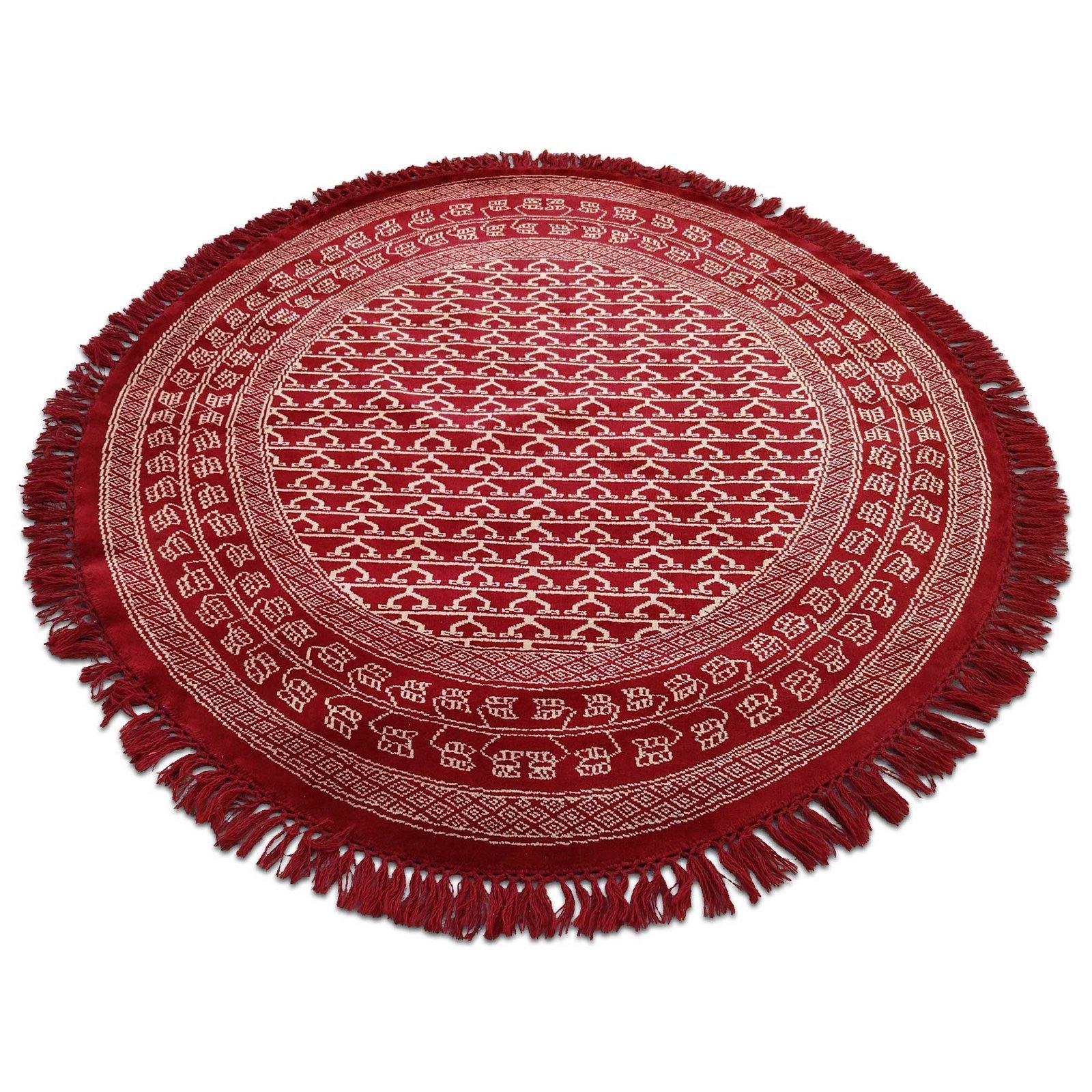5x5 ft Round Hand Knotted Wool Carpet Parda (Red) - Image 2