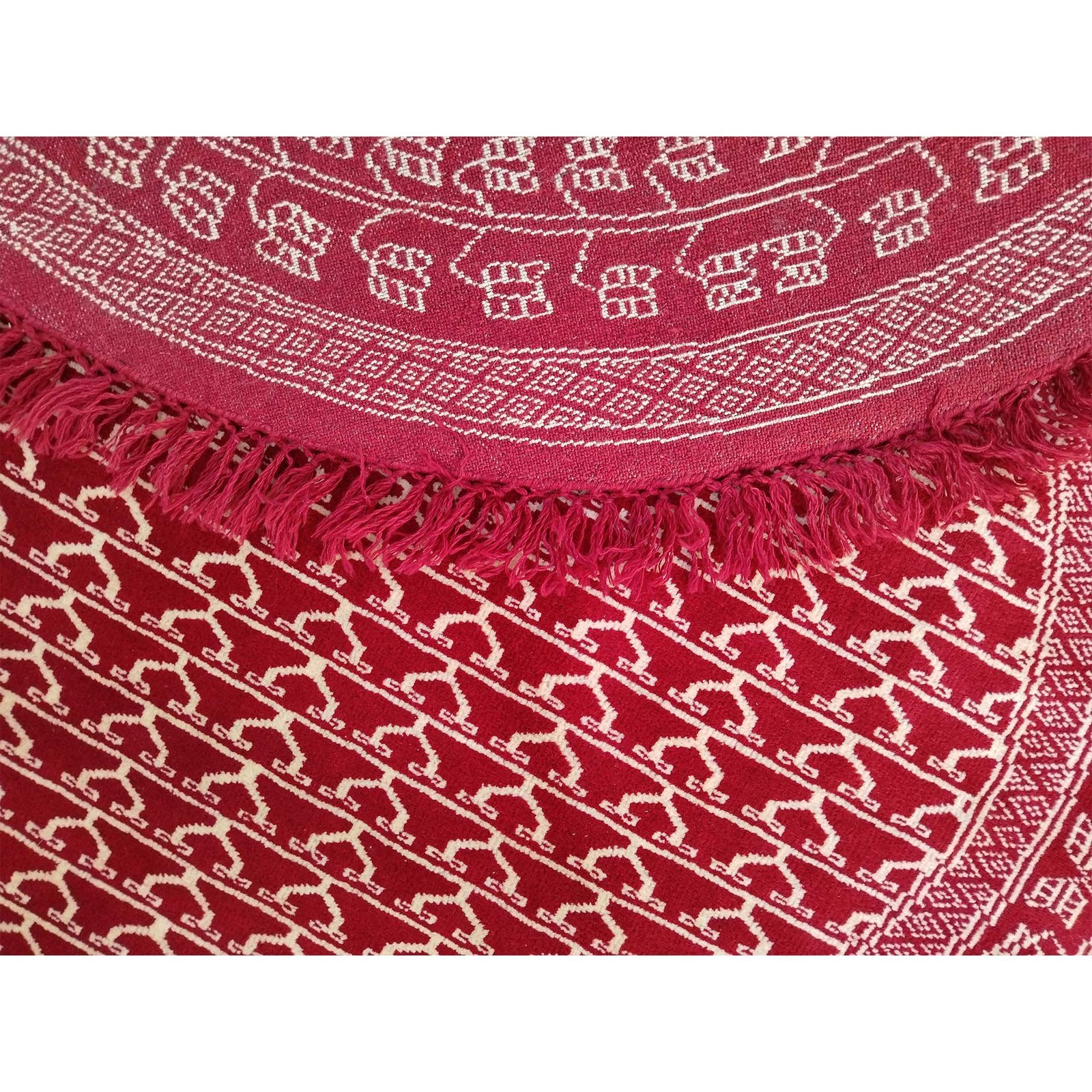 5x5 ft Round Hand Knotted Wool Carpet Parda (Red) - Image 4