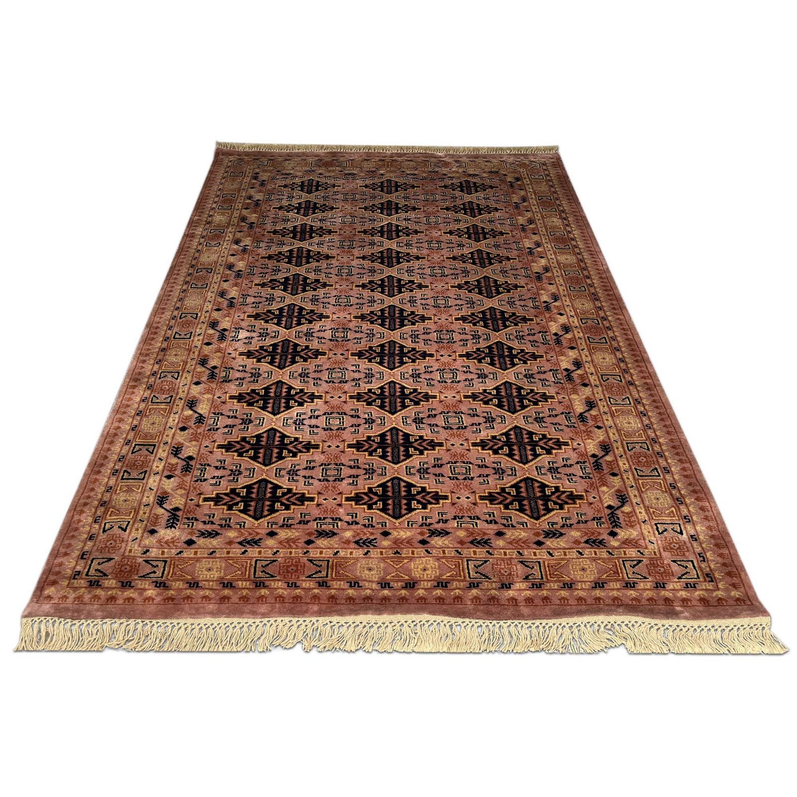 5x7 Feet Peach Hand Knotted Wool Carpet Bukhara - Image 4