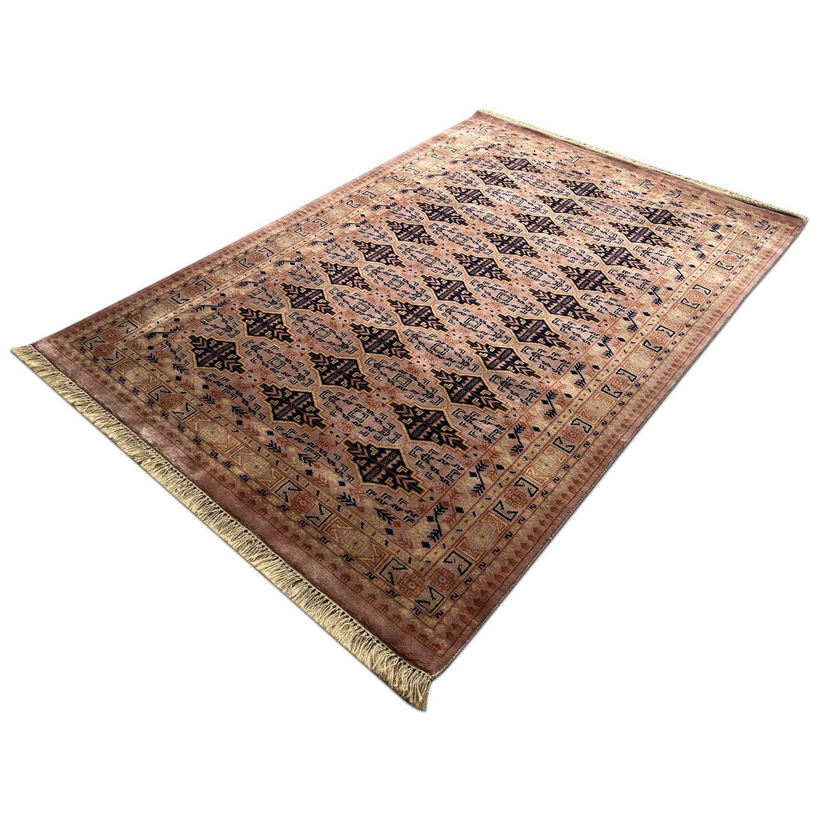 5x7 Feet Peach Hand Knotted Wool Carpet Bukhara - Image 5