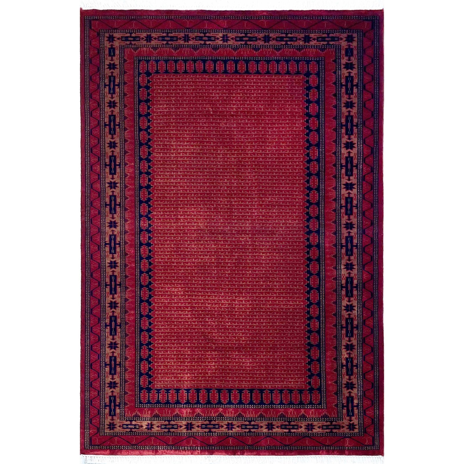Handmade Hand Knotted Wool Area Carpet, Red, Traditional Kanta Style, 5x7 ft