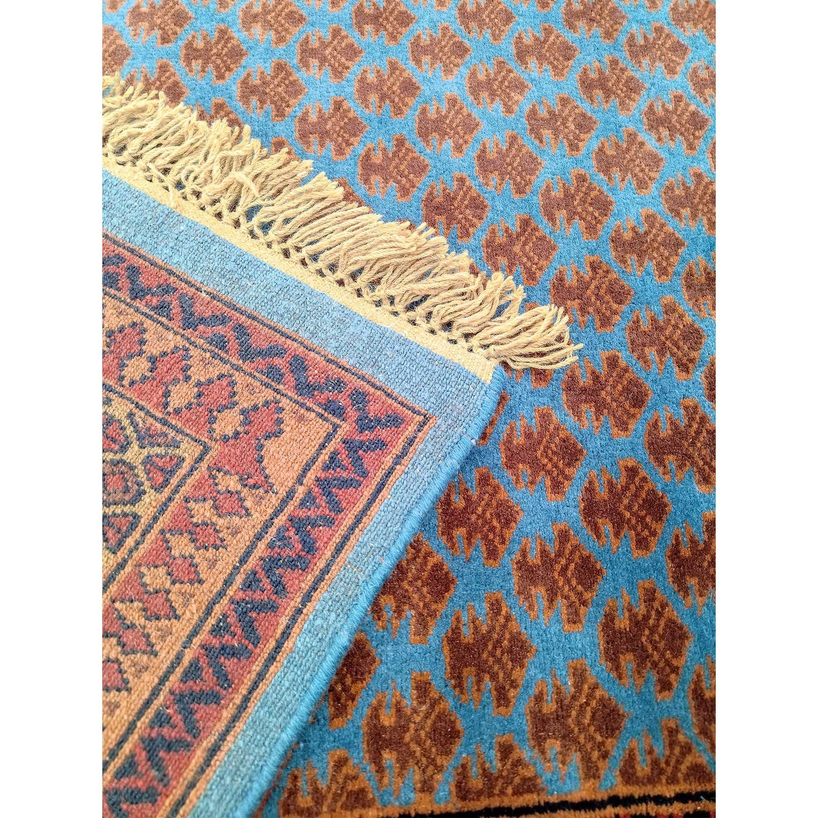 5x7 ft Blue Hand Knotted Wool Carpet - Image 3