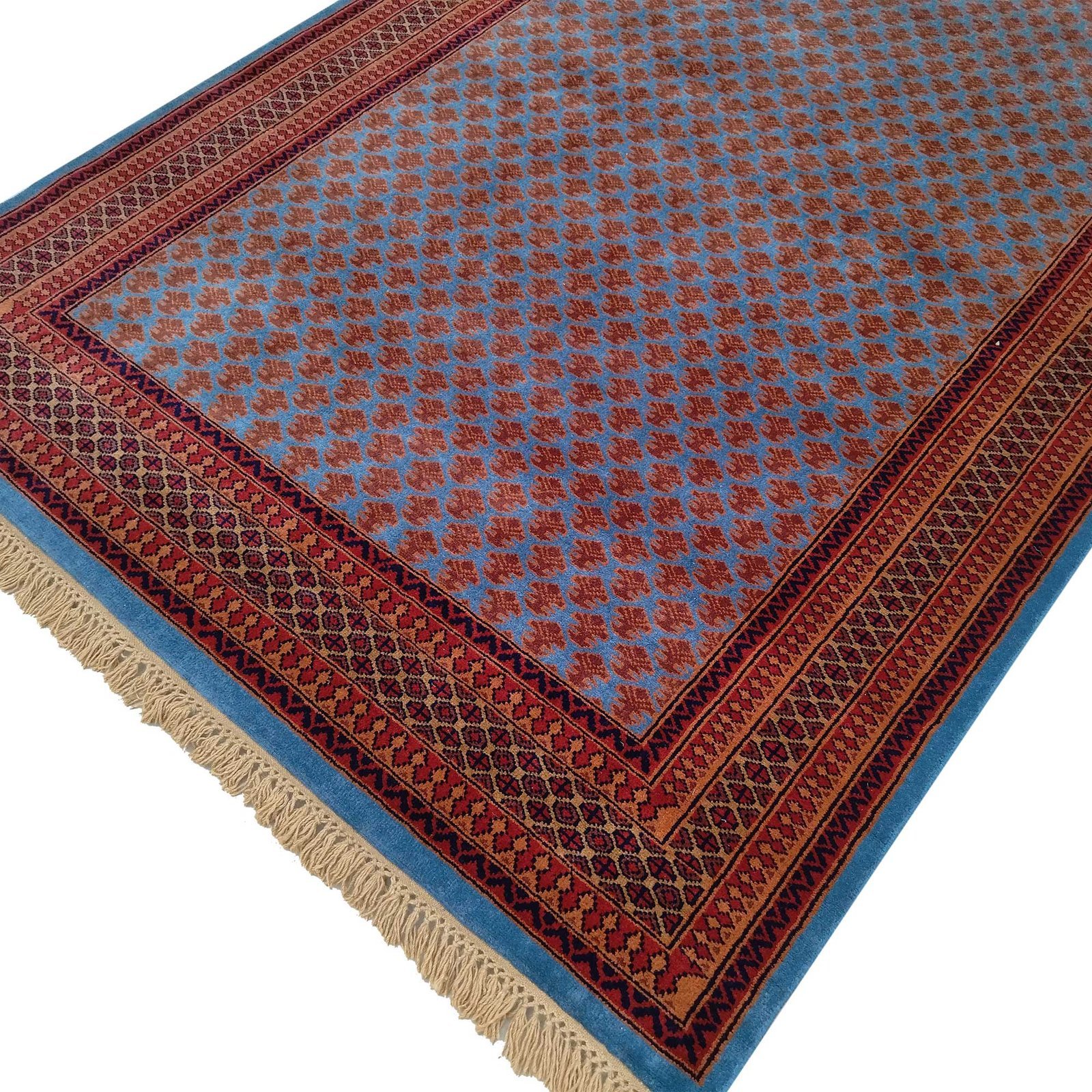 5x7 ft Blue Hand Knotted Wool Carpet - Image 5