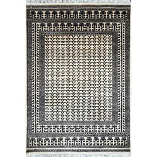5x7 ft Hand Knotted Wool Carpet White Parda