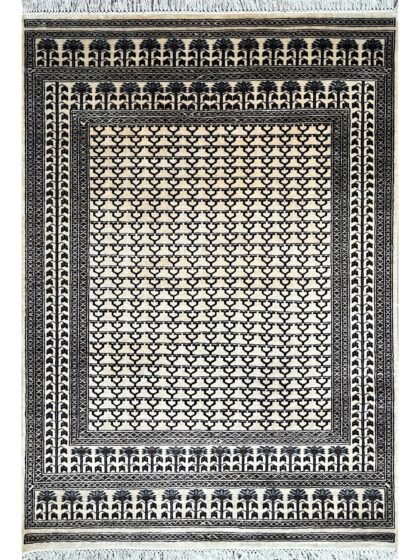 5x7 ft Hand Knotted Wool Carpet White Parda