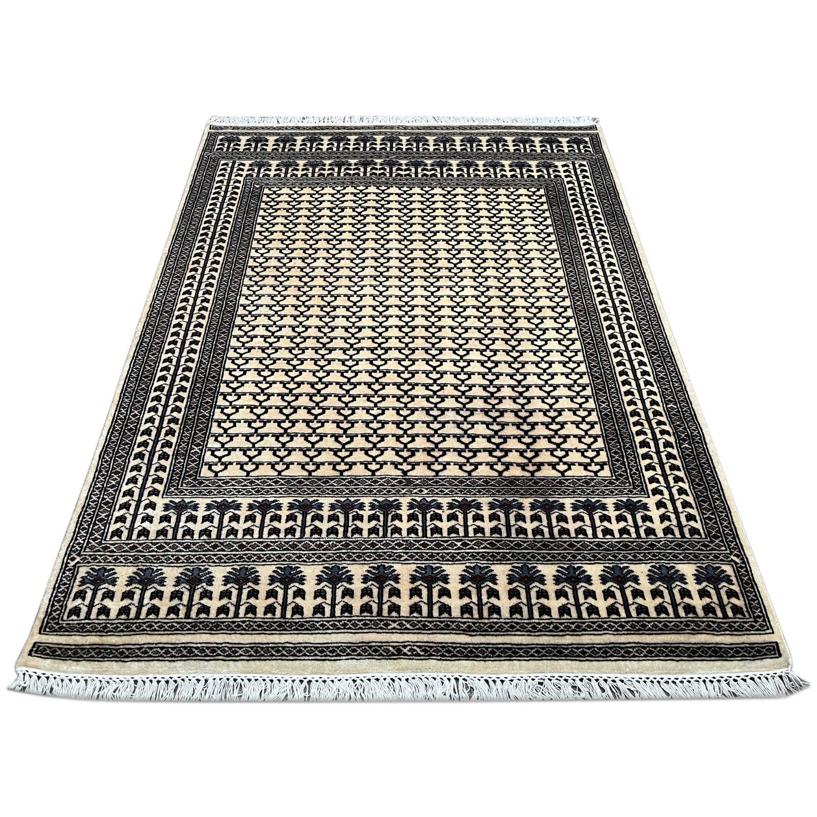 5x7 ft Hand Knotted Wool Carpet White Parda - Image 7