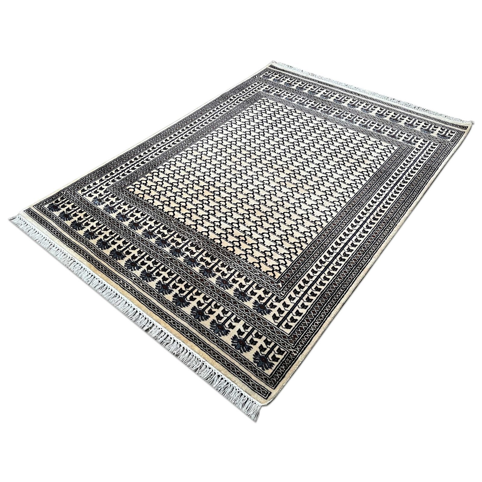 5x7 ft Hand Knotted Wool Carpet White Parda - Image 9