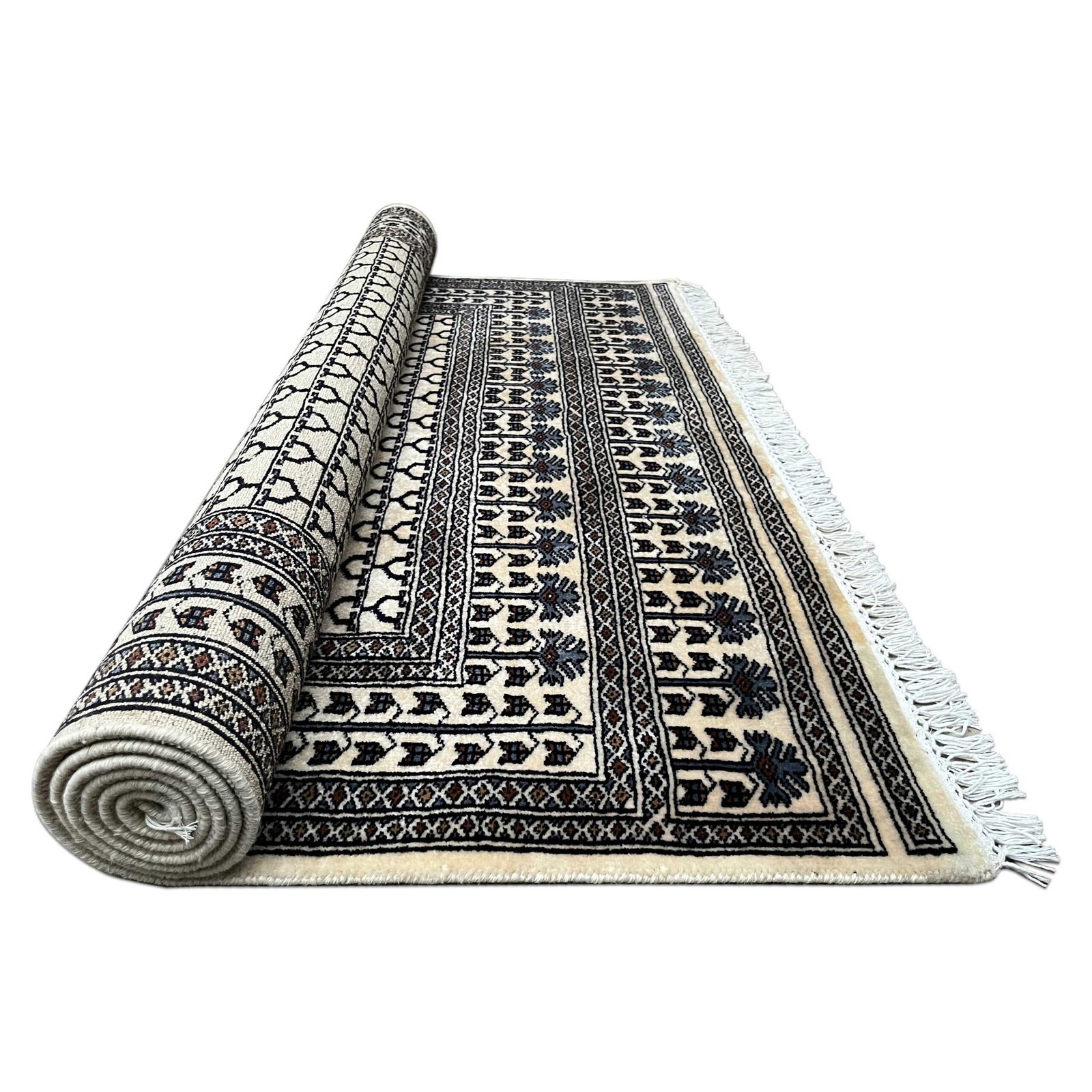 5x7 ft Hand Knotted Wool Carpet White Parda - Image 10