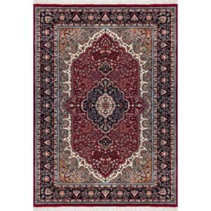 Traditional Indo Style Area Carpet, Red, Hand Knotted Wool, 5x7 ft, Medallion Design