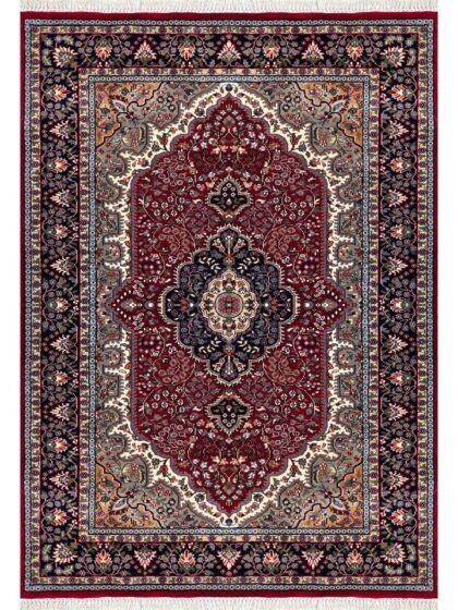 Traditional Indo Style Area Carpet, Red, Hand Knotted Wool, 5x7 ft, Medallion Design