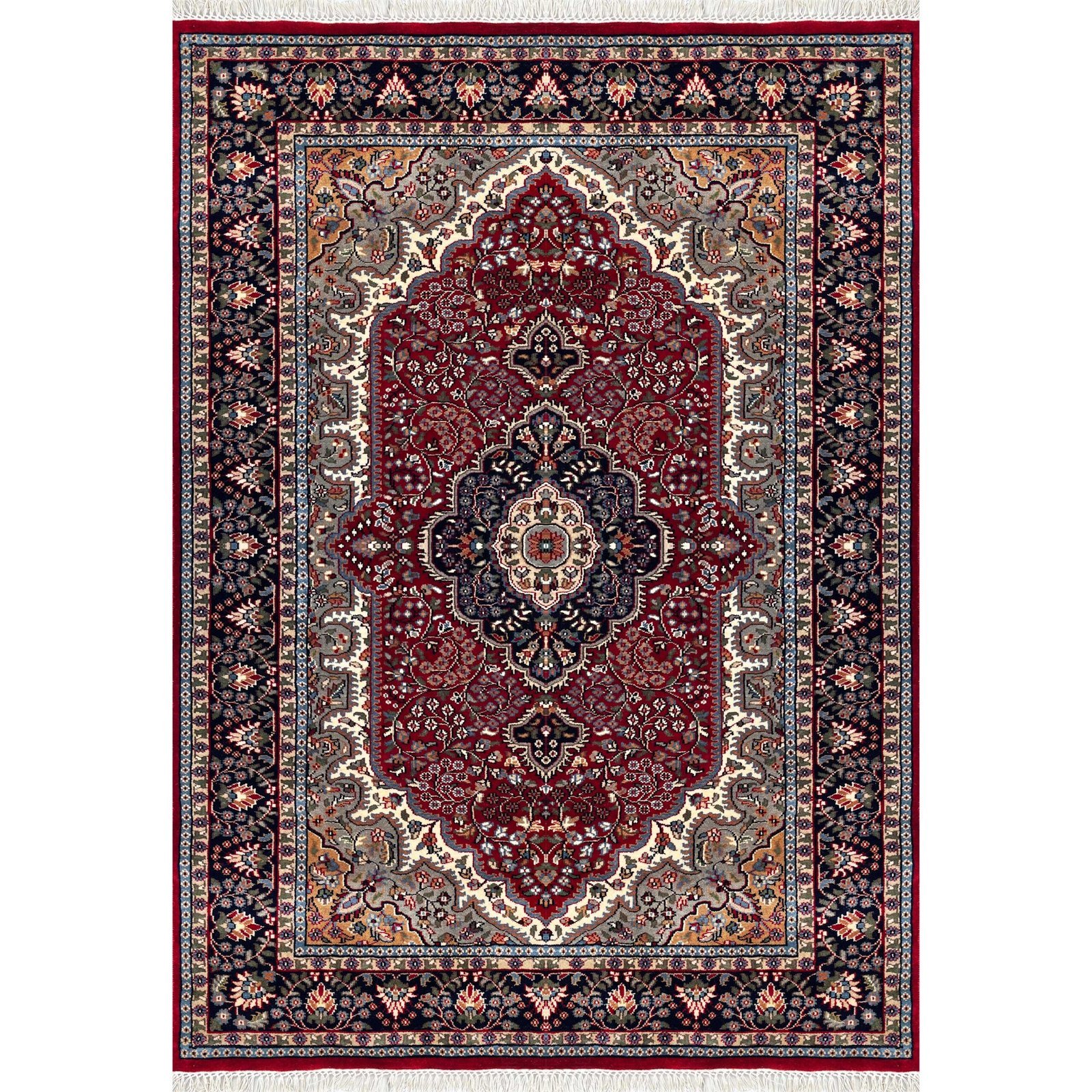 Traditional Indo Style Area Carpet, Red, Hand Knotted Wool, 5x7 ft, Medallion Design