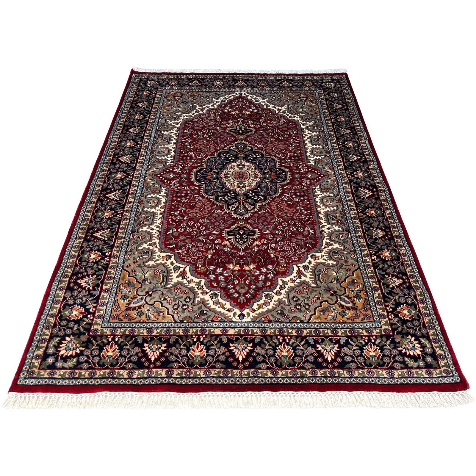 Traditional Indo Style Area Carpet, Red, Hand Knotted Wool, 5x7 ft, Medallion Design - Image 7