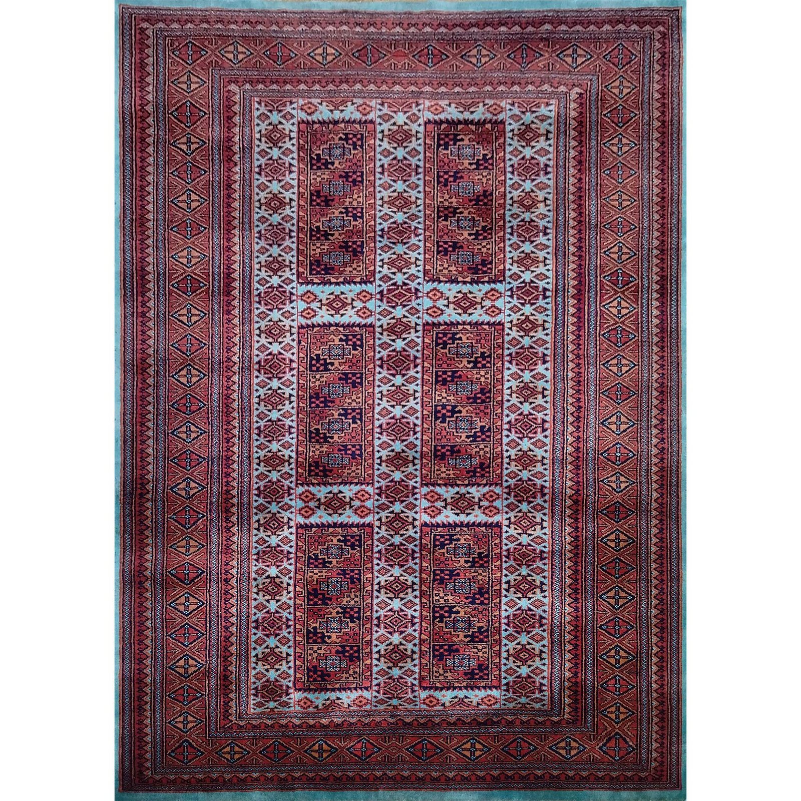 5x7 ft Hand Knotted Turquoise Wool Carpet Tribal