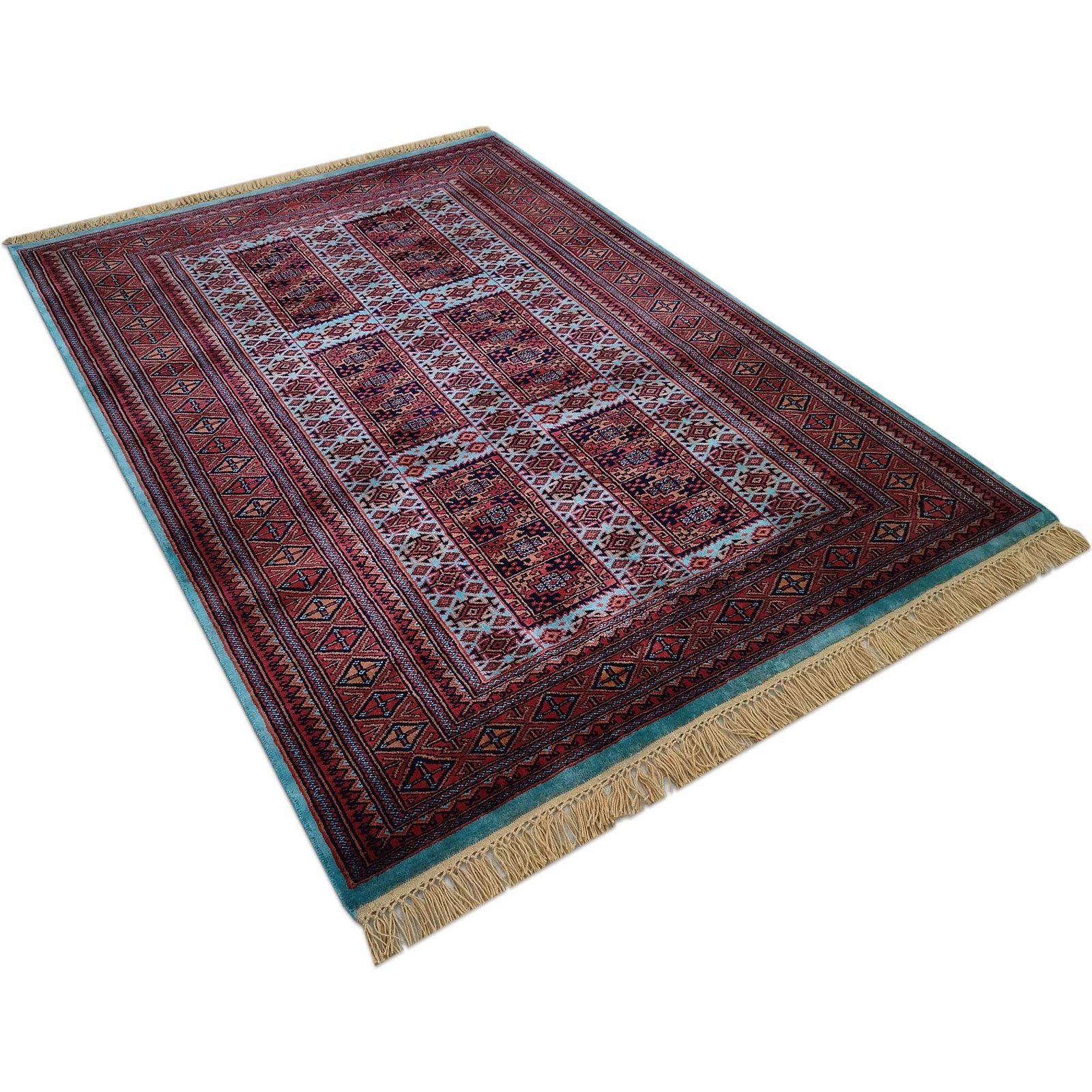 5x7 ft Hand Knotted Turquoise Wool Carpet Tribal - Image 2