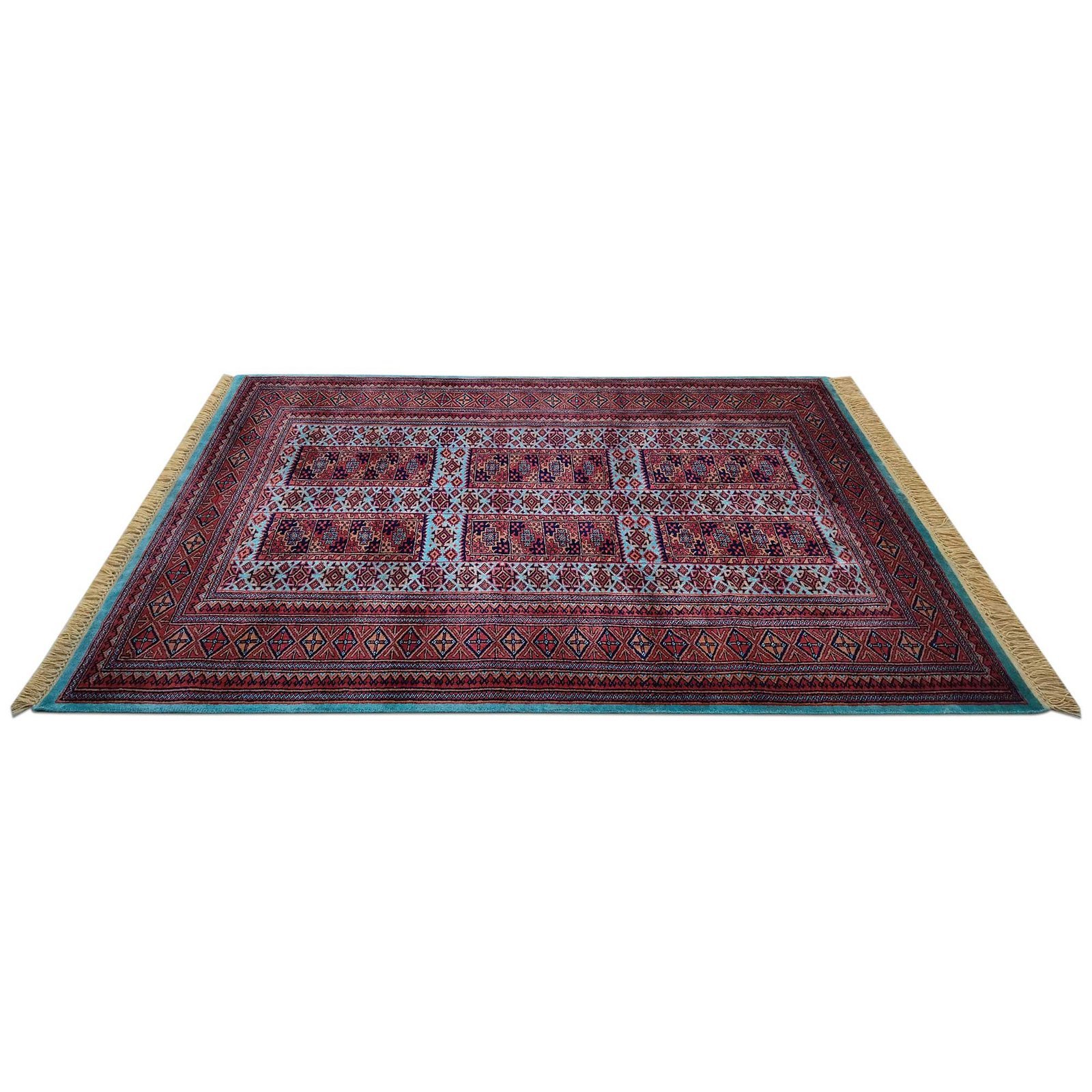 5x7 ft Hand Knotted Turquoise Wool Carpet Tribal - Image 3