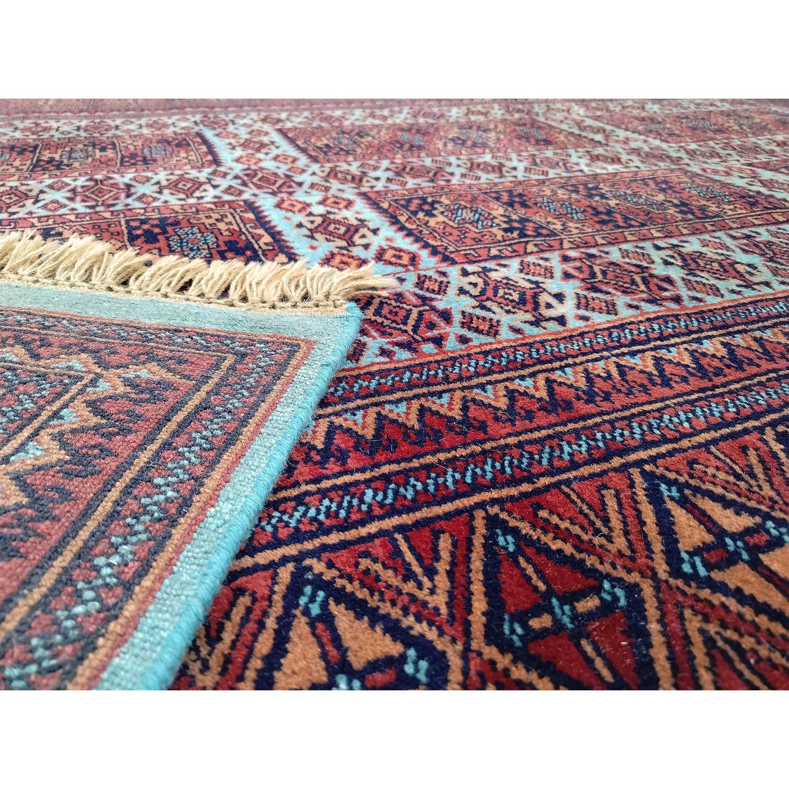 5x7 ft Hand Knotted Turquoise Wool Carpet Tribal - Image 4