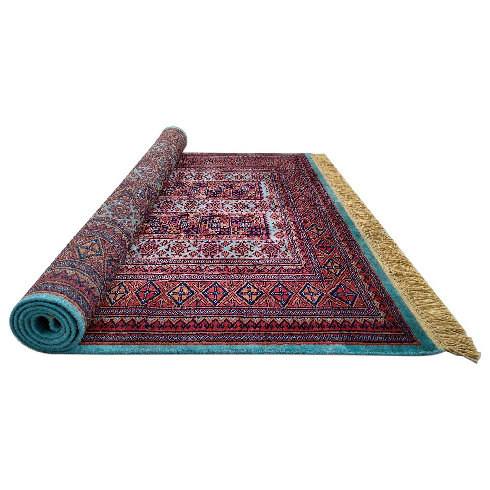 5x7 ft Hand Knotted Turquoise Wool Carpet Tribal - Image 6