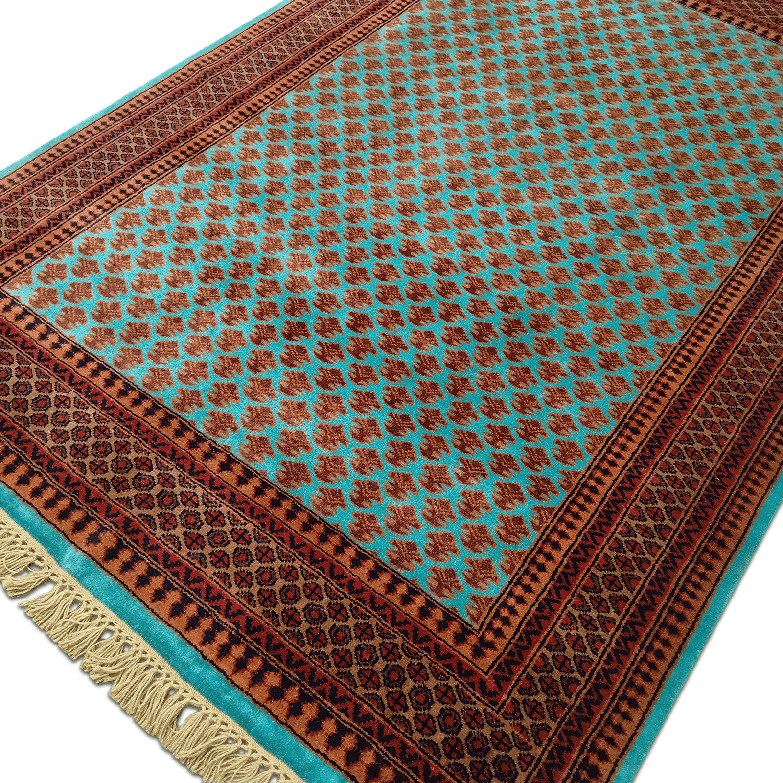 5x7 Feet Hand Knotted Wool Carpet Turquoise - Image 3