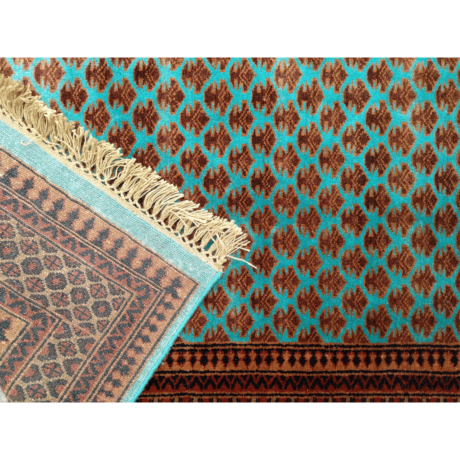5x7 Feet Hand Knotted Wool Carpet Turquoise - Image 5
