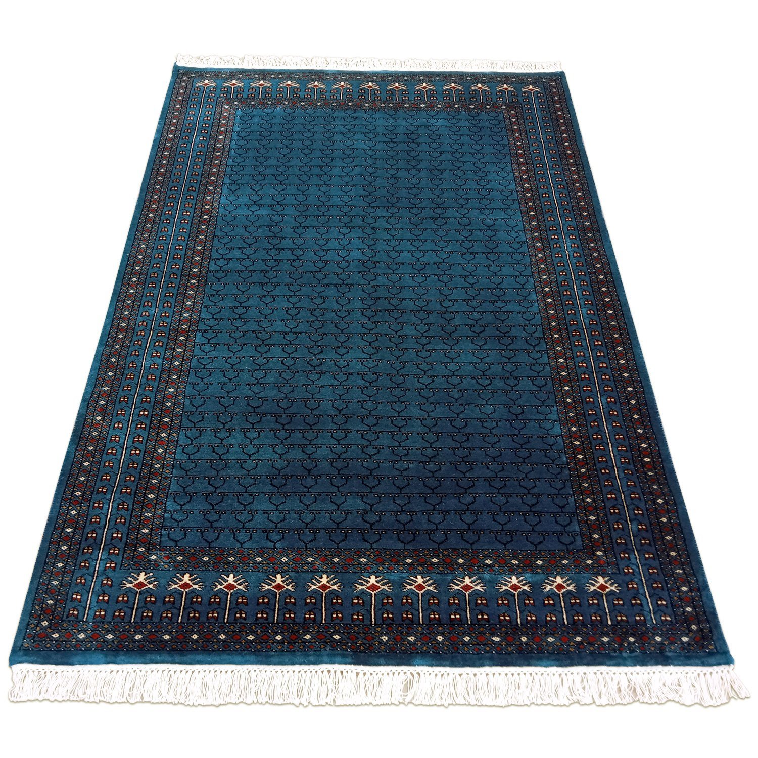 5x7 Feet Handmade Wool Carpet Blue Hand Knotted Parda Carpet - Image 6