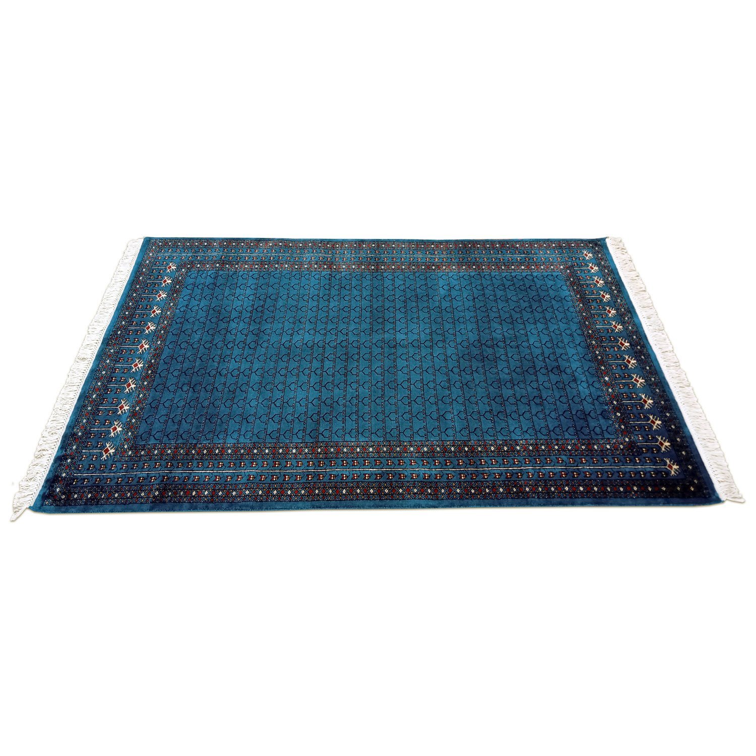 5x7 Feet Handmade Wool Carpet Blue Hand Knotted Parda Carpet - Image 5