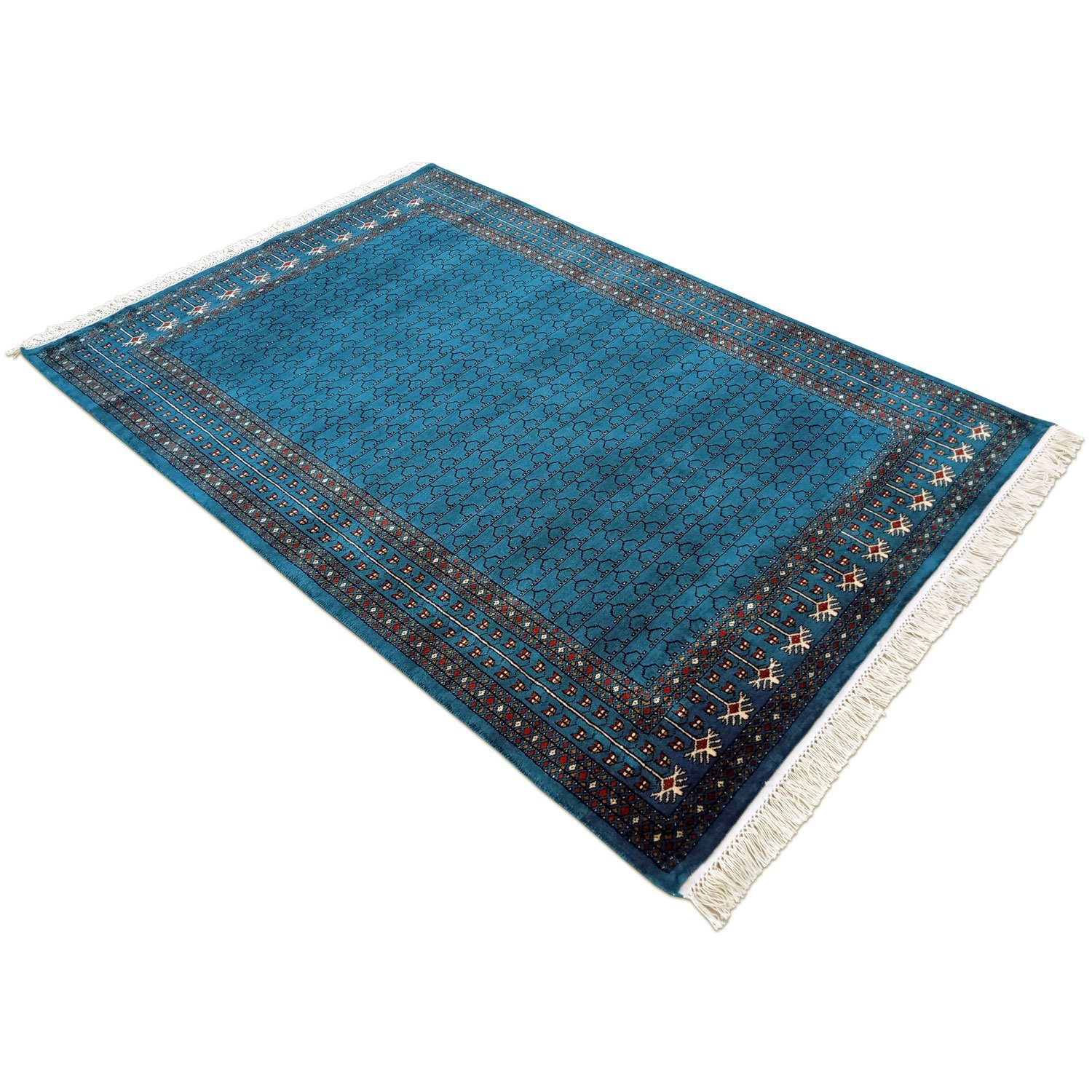 5x7 Feet Handmade Wool Carpet Blue Hand Knotted Parda Carpet - Image 4