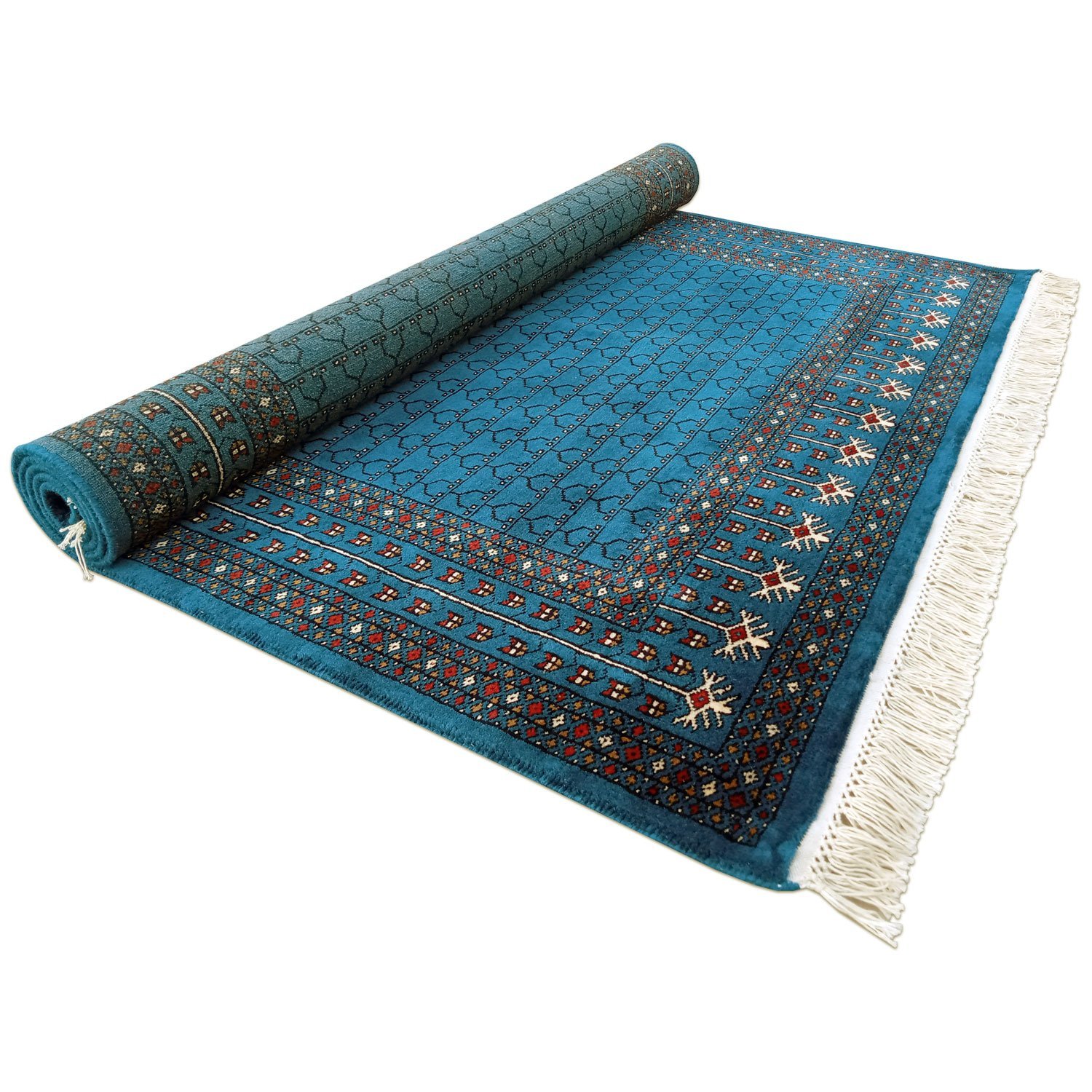 5x7 Feet Handmade Wool Carpet Blue Hand Knotted Parda Carpet - Image 3