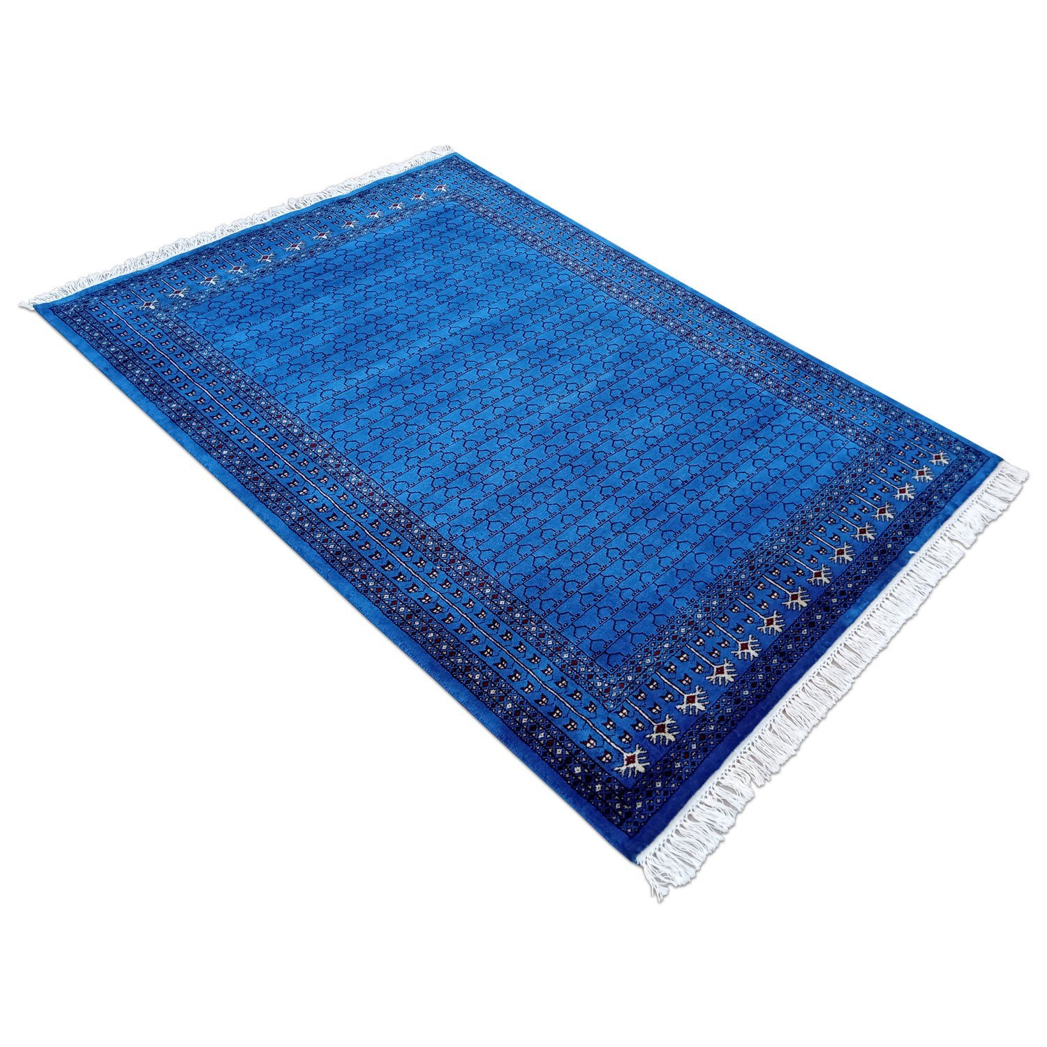 5×7 Feet Handmade Wool Carpet Royal Blue Hand Knotted Parda Carpet - Image 4